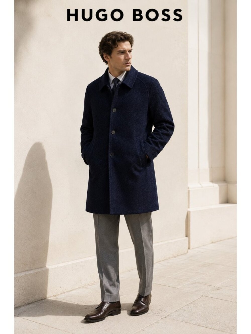 BOSS Hugo Boss Alpaca Virgin Wool Coat Men’s Size 50 Navy Blue Luxury Overcoat